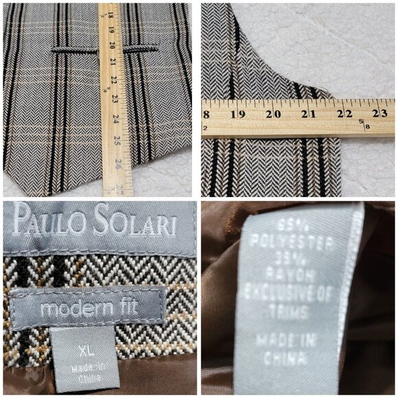 Paulo Solari Mens Gray Plaid Vest Suit Pants Set Modern Fit Size XL 36/30‎ - Picture 10 of 12